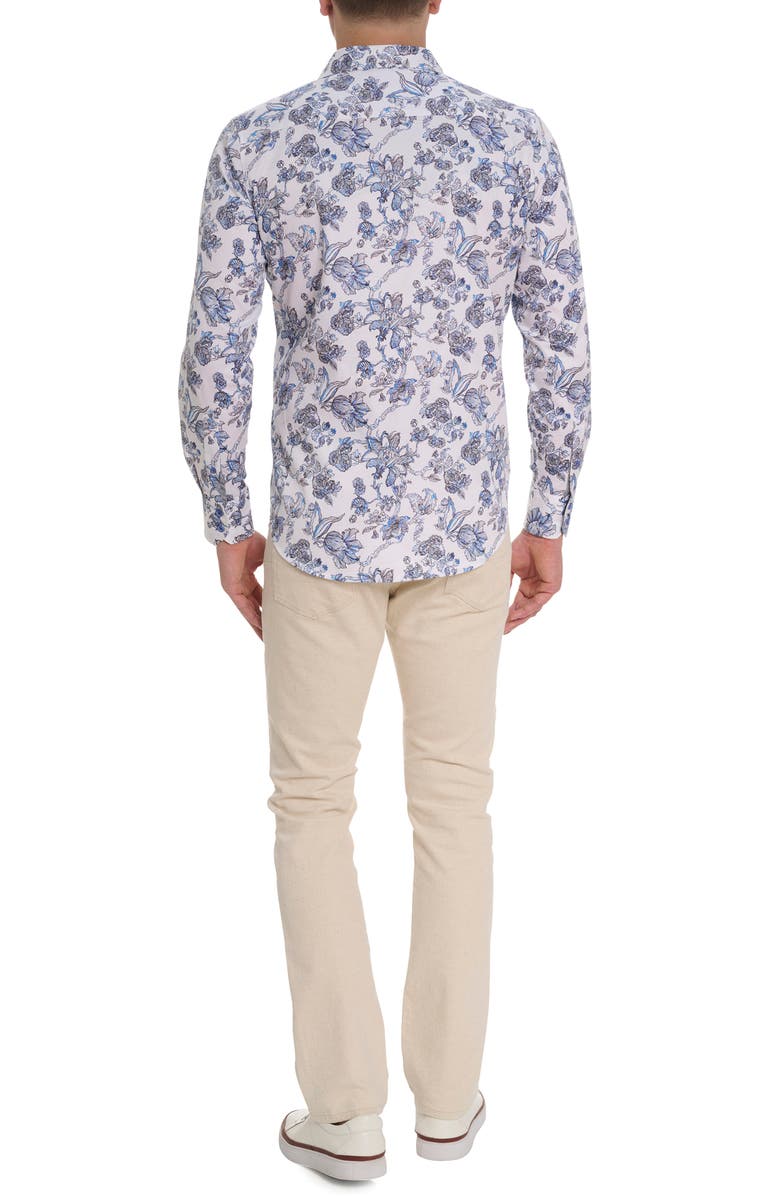 Robert Graham Sea Bloom Floral Stretch Cotton Button-Up Shirt, Alternate, color, Blue/ White
