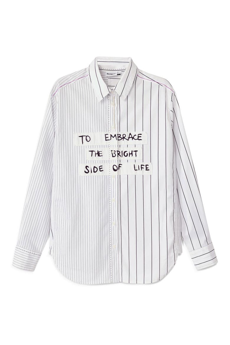 Cam Yokohama Mixed Stripe Cotton Poplin Button-Up Shirt, Alternate, color, WHITE