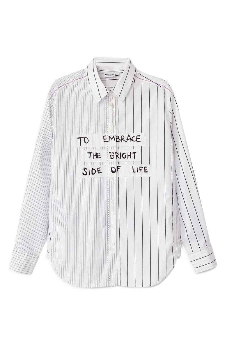 Desigual Cam Yokohama Mixed Stripe Cotton Poplin Button-Up Shirt, Alternate, color,