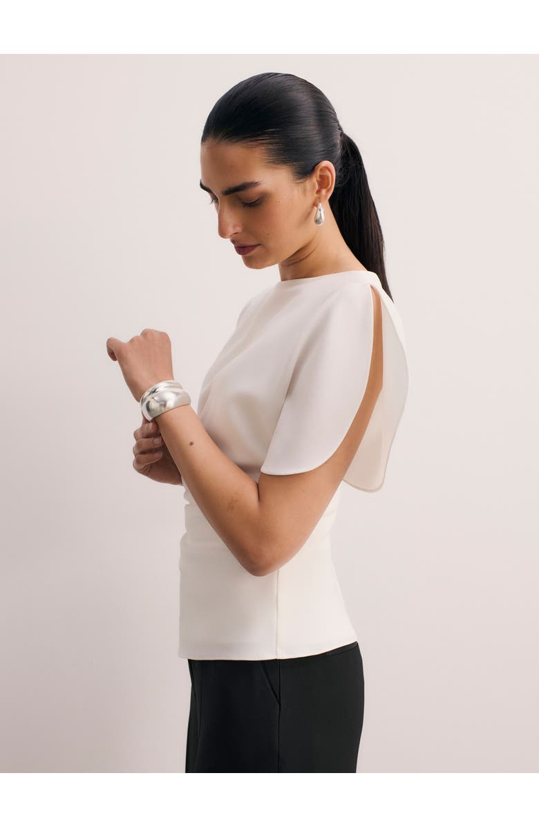 The Fold Salerno Clever Crepe Top, Alternate, color, Ivory