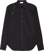 McQueen Logo Tape Harness Stretch Cotton Button-Up Shirt
