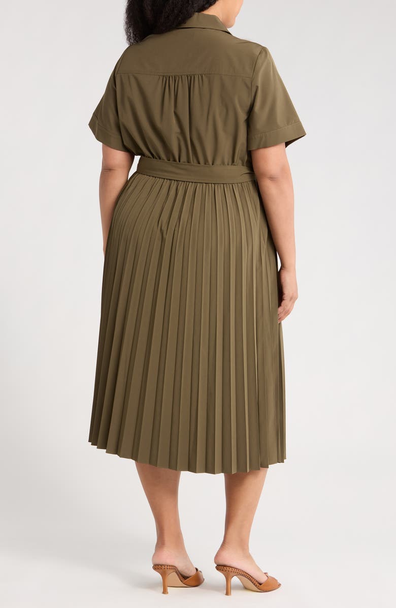 Calvin Klein Pleated Shirdress, Alternate, color, Caper