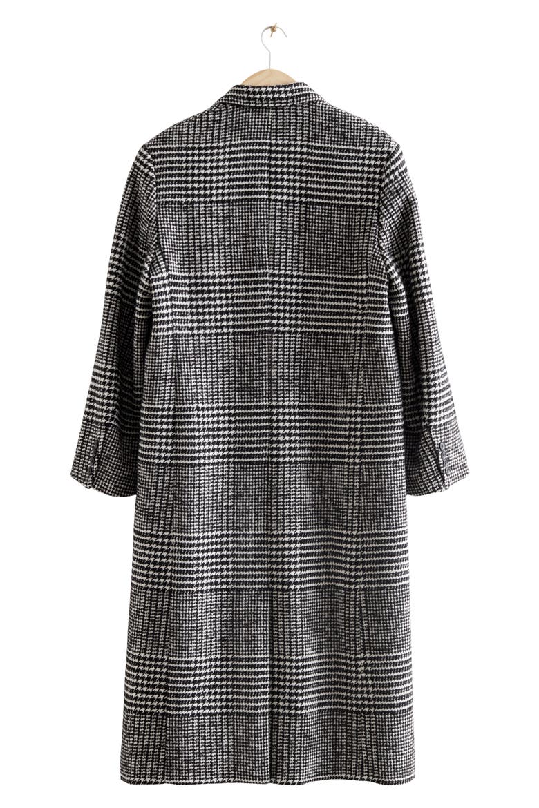 Mixed Check Wool Blend Coat, Alternate, color, BLACK/ WHITE HOUNDSTOOTH CHECK
