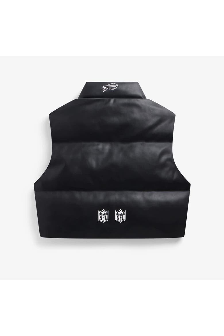 Women's  Black Buffalo Bills Faux Leather Cropped Puffer Vest, Alternate, color, Black