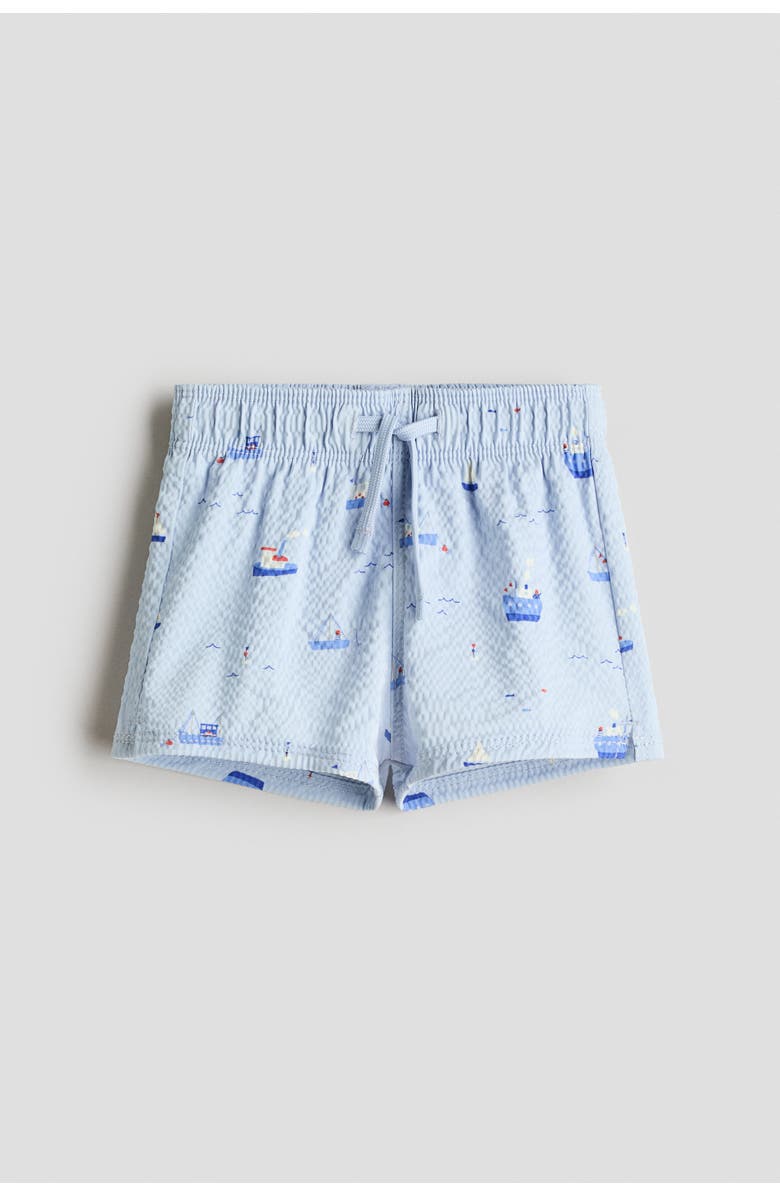 H&M Printed Swim Shorts, Main, color, Light Blue/Boats