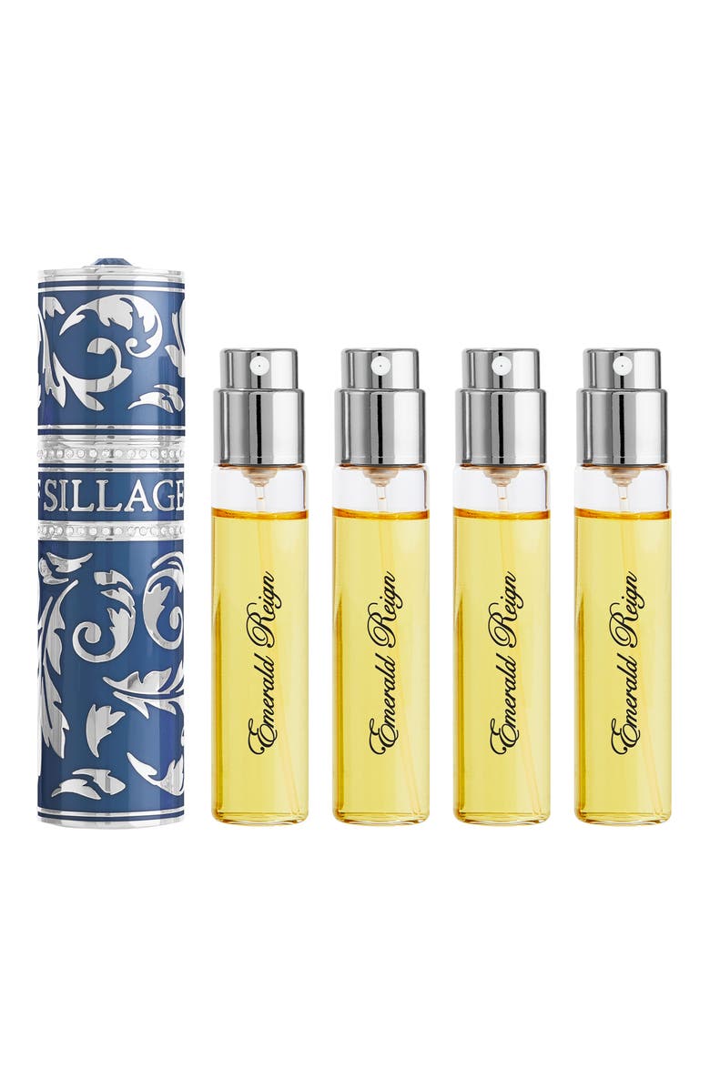 House of Sillage Arabesque Collection Bleu-Gris Travel Case & Emerald Reign Fragrance Gift Set, Main, color, 