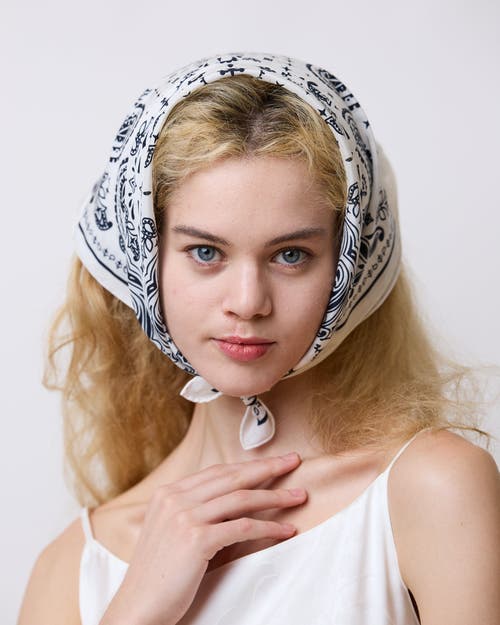 Lost Pattern Nyc "paisley" Silk Bandana Scarf In White