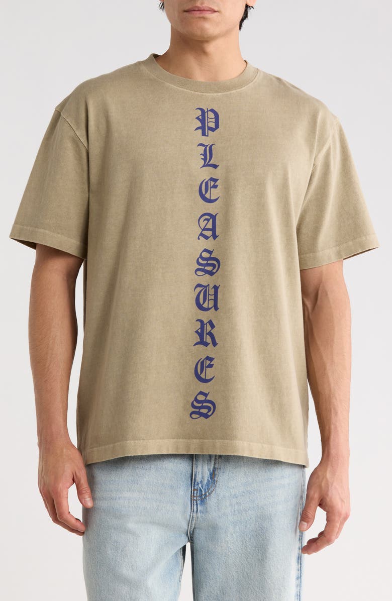 PLEASURES Knight Overdye Graphic Logo T-Shirt, Main, color, Tan