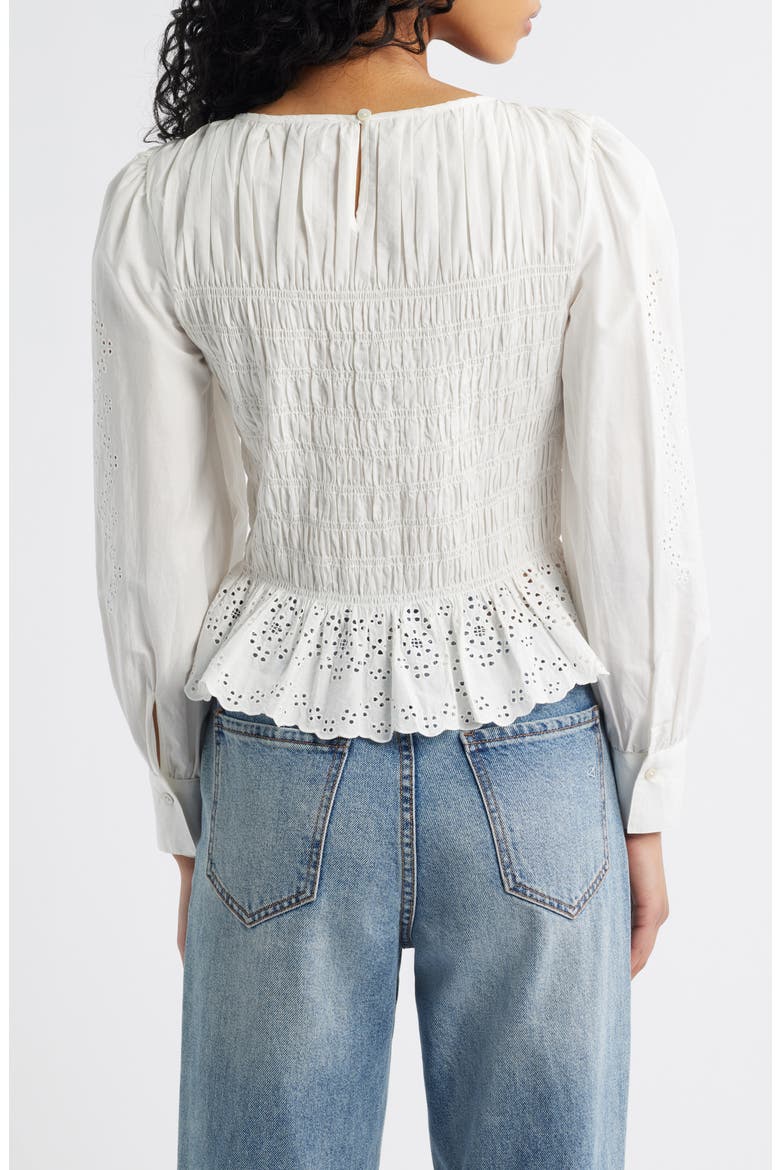 Tabi Eyelet Embroidered Smocked Cotton Top, Alternate, color, WHITE EMBROIDERY