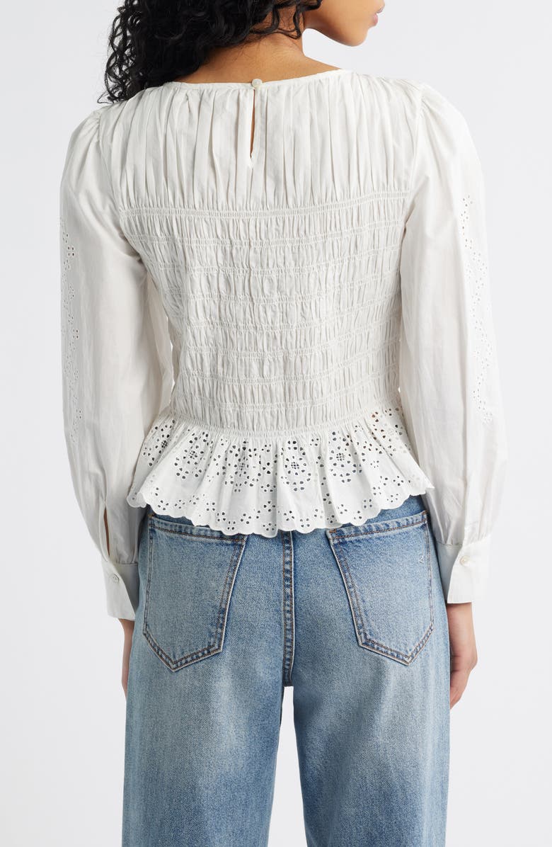 Rails Tabi Eyelet Embroidered Smocked Cotton Top, Alternate, color, White Embroidery