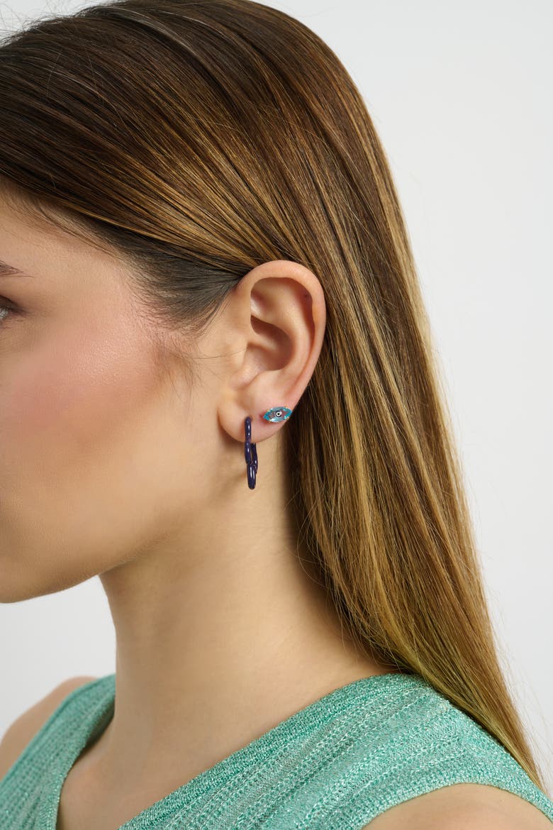 Flower Power Enamel Earrings, Alternate, color, Dark Navy / Deep Purple