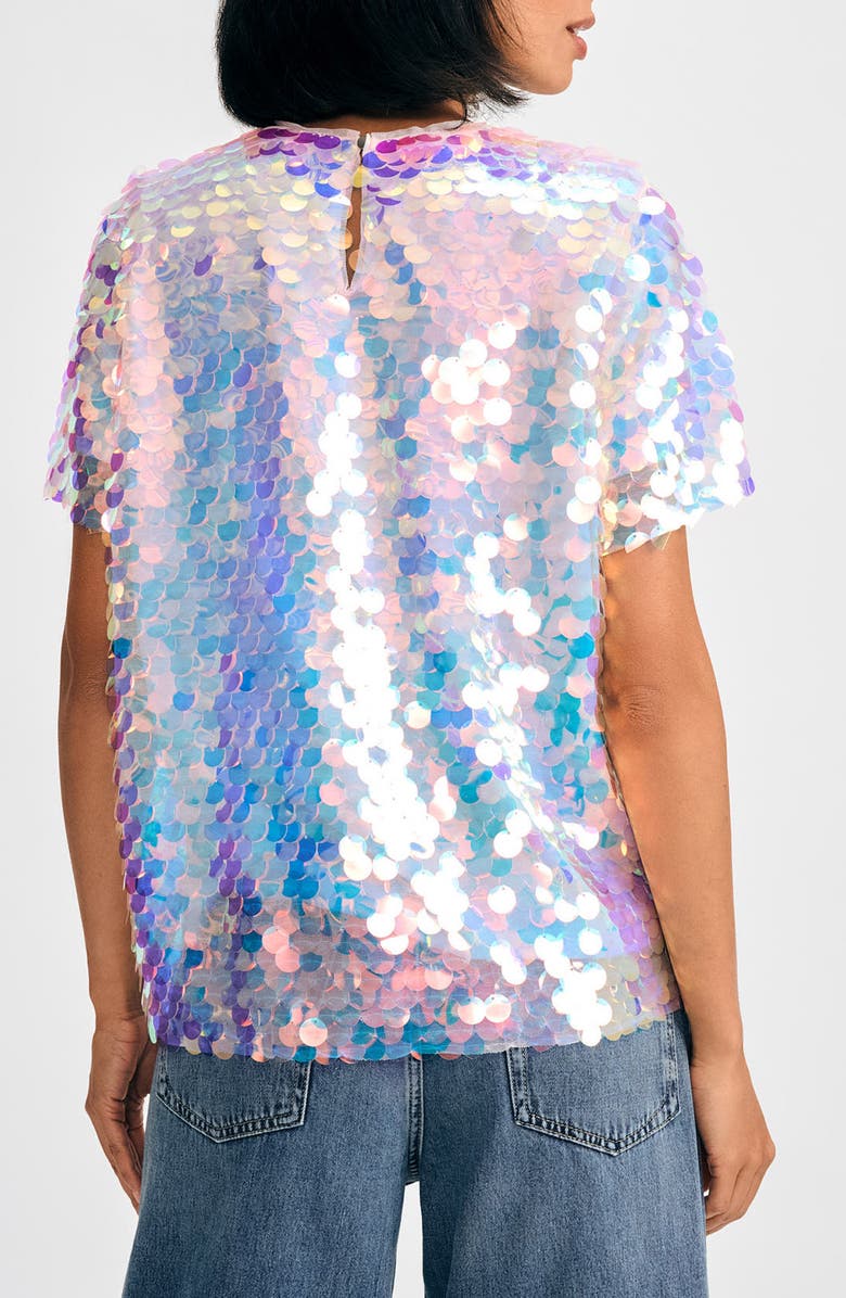 Isaac Mizrahi New York Paillette Sequin T-Shirt, Alternate, color, White Multi