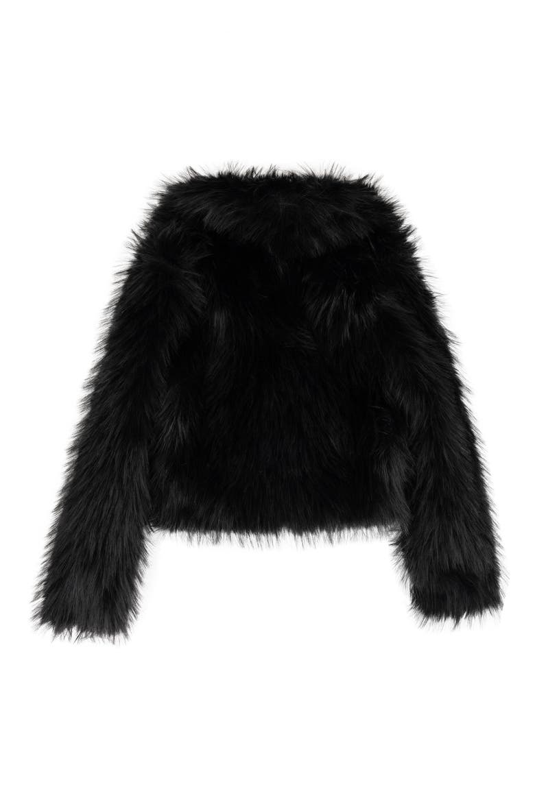Kids' Faux Fur Jacket with Brooch, Alternate, color, BLACK