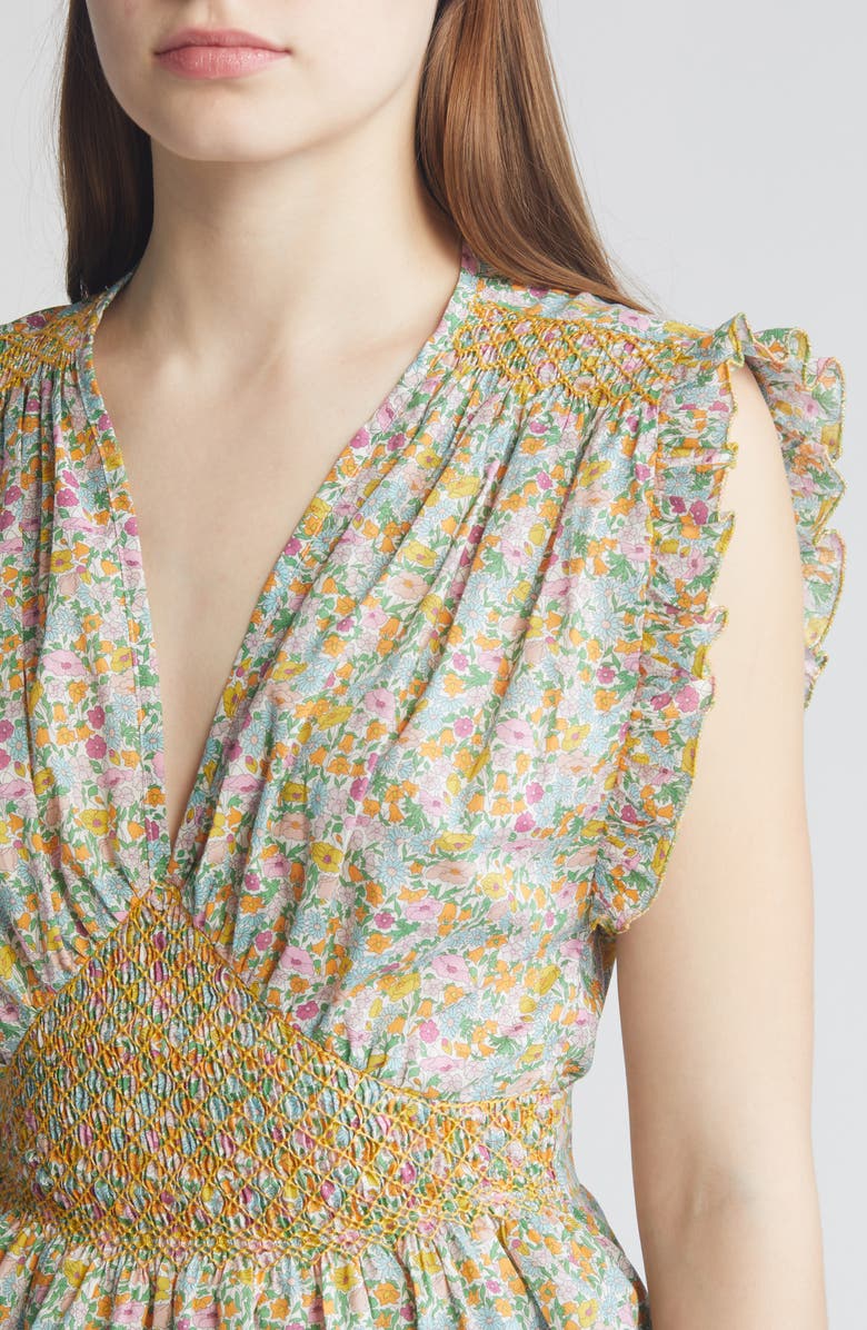 Loretta Caponi x Liberty London Valeria Floral Print Top, Alternate, color, Top Pastel Poppy Daisy