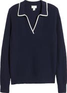 Caslon® Johnny Collar Cotton & Wool Sweater