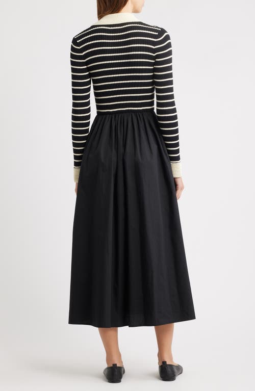 Moon River Stripe Long Sleeve Twofer Midi Dress In Black