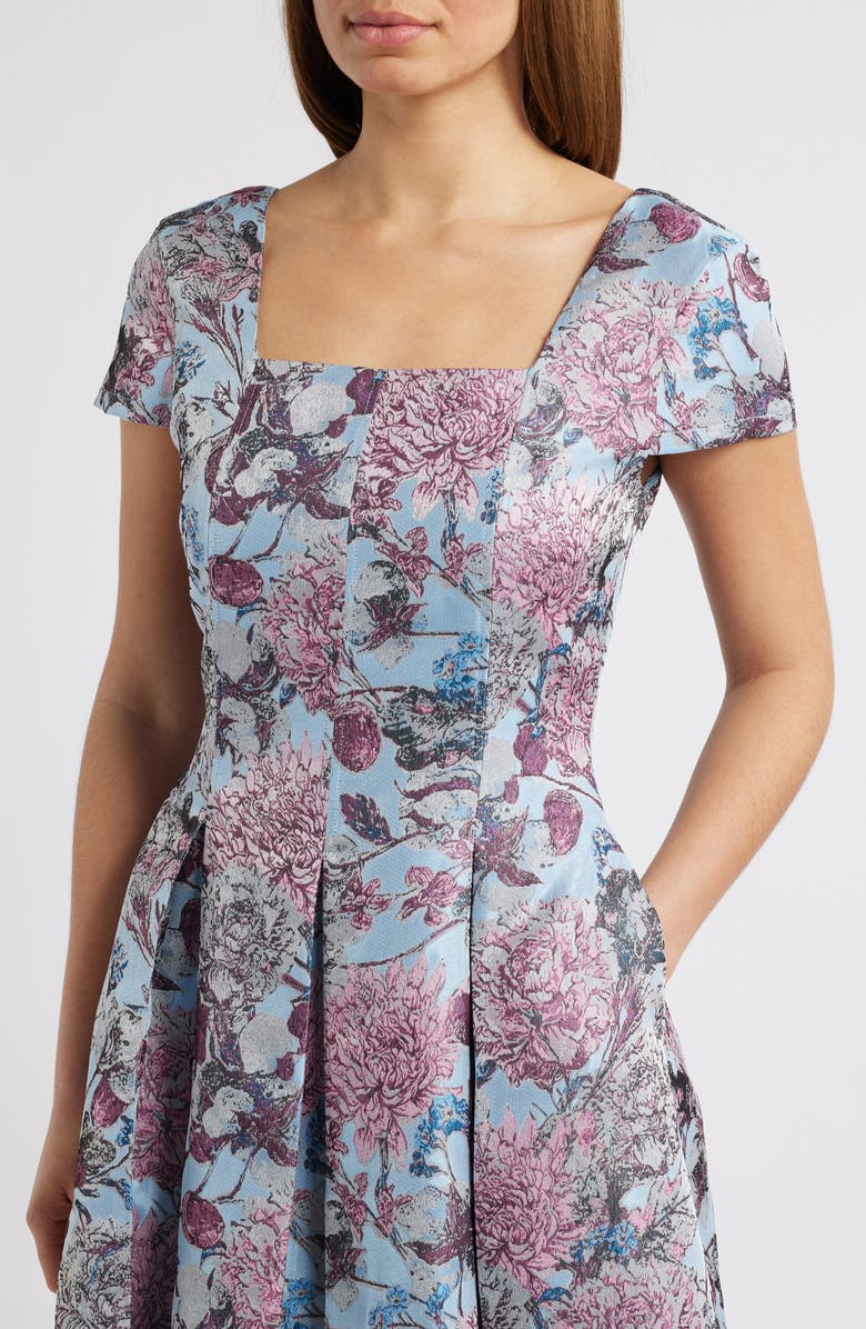Tahari ASL Floral Brocade Fit & Flare Dress, Alternate, color, Ice Blue Multi
