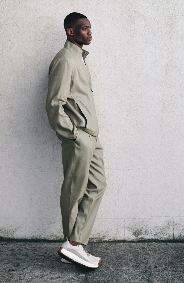 MANGO Pleated Linen Blend Pants, Alternate, color, Olive Green