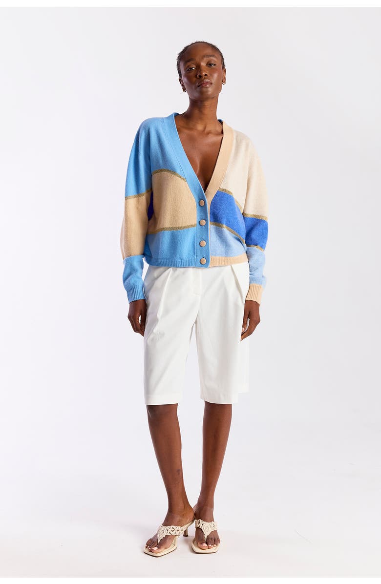 Brodie Pure Cashmere Abstract Scenic 100% Cashmere Cardigan, Alternate, color, Soft Camel/Splash, Willow