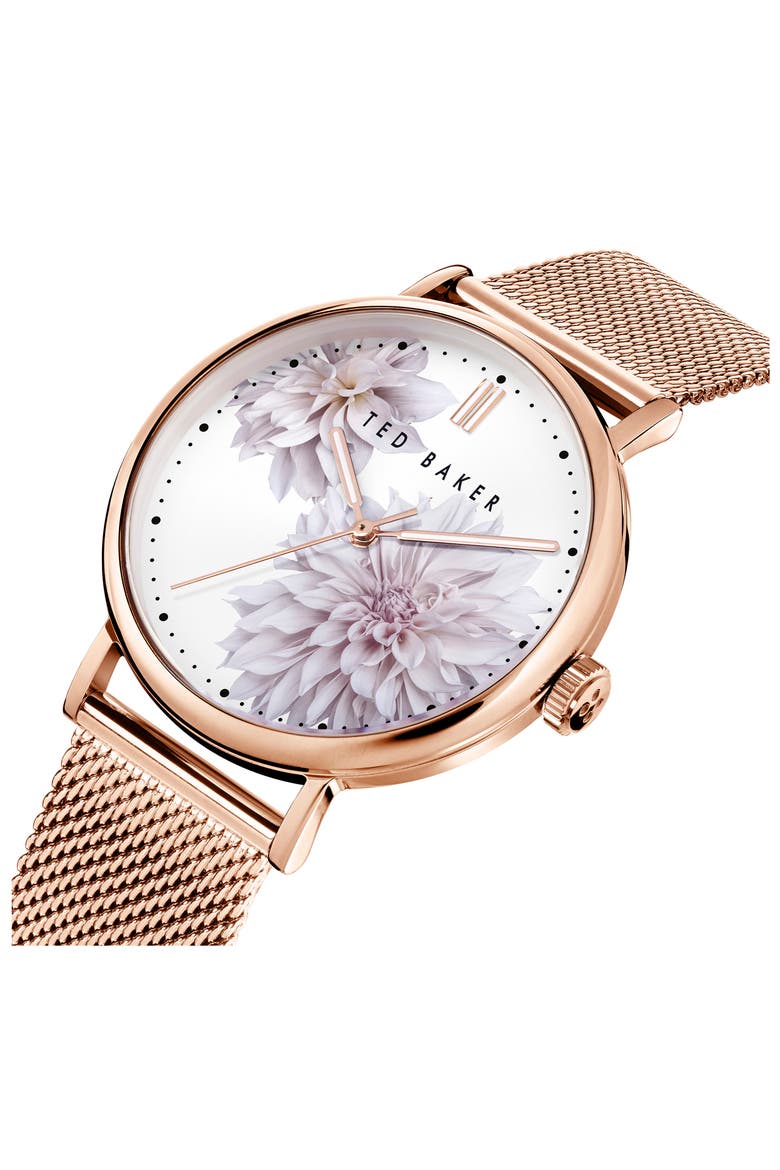 London Phylipa Peonia Mesh Strap Watch, 37mm, Alternate, color, ROSE GOLD-TONE