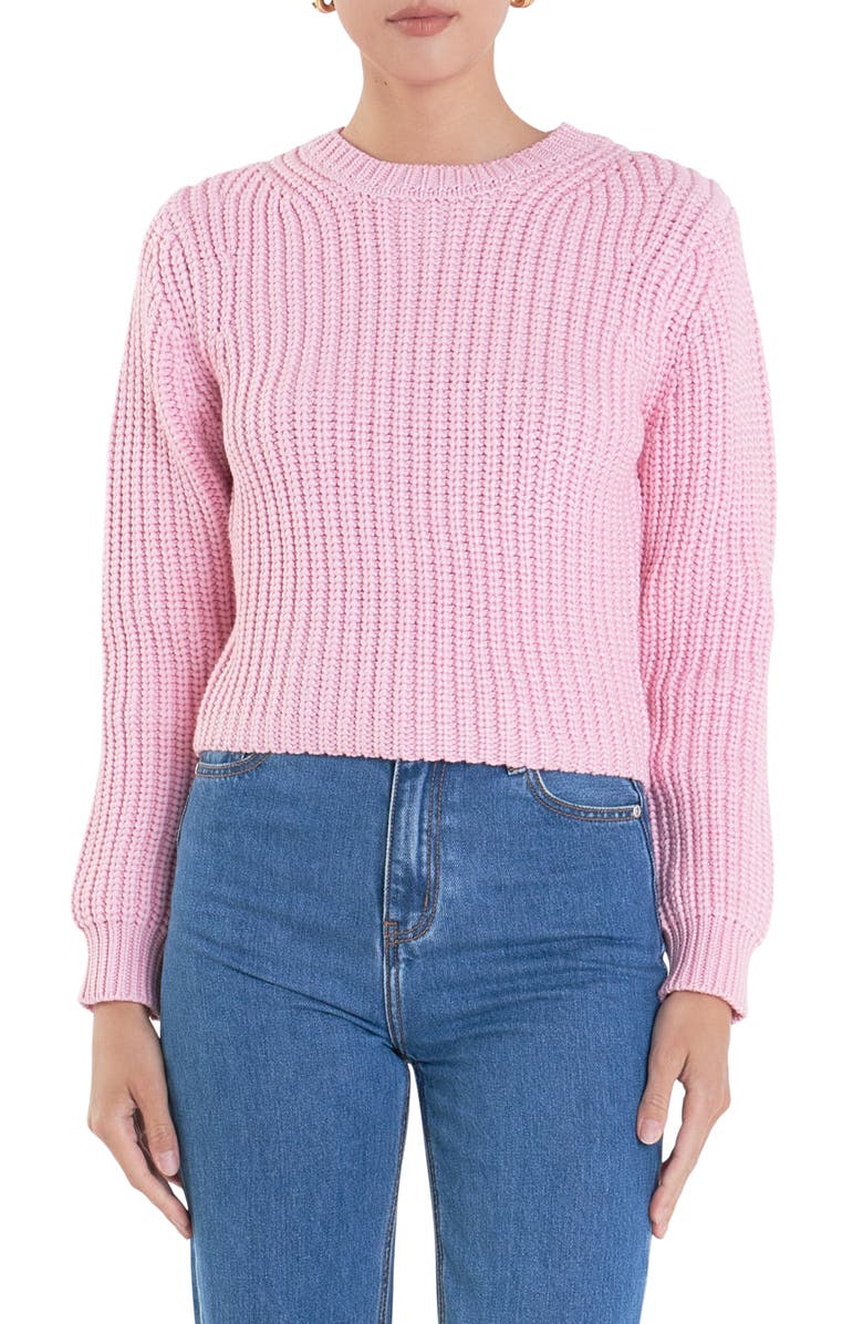 English Factory Crewneck Crop Sweater, Main, color, Pink