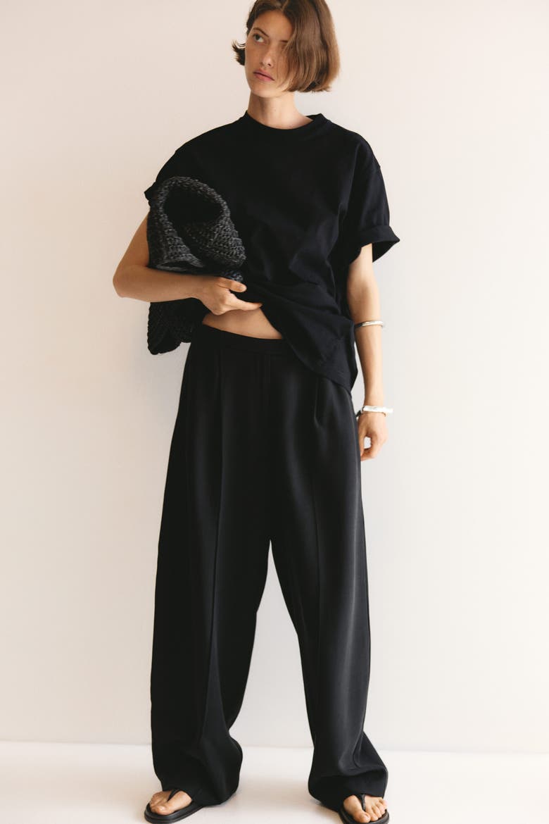 Creased Barrel-leg Pants, Alternate, color, Black
