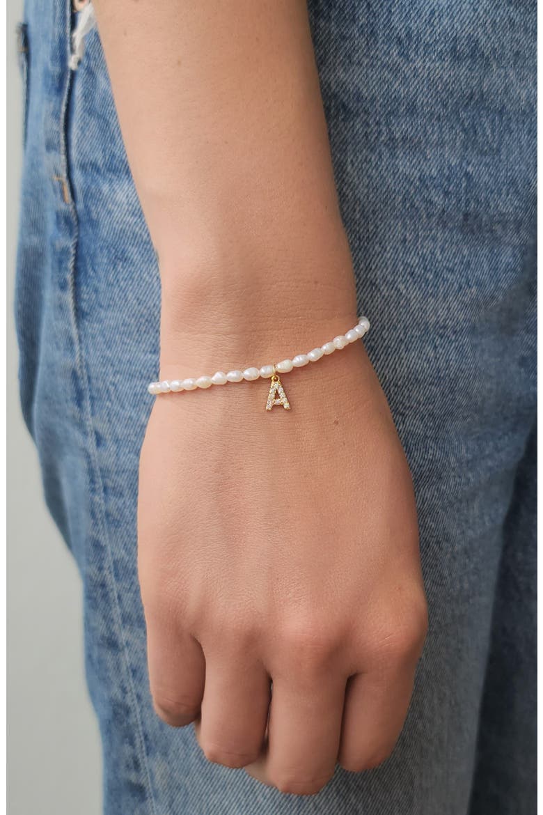 Freshwater Pearl Initial Charm Bracelet, Alternate, color, WHITE-A