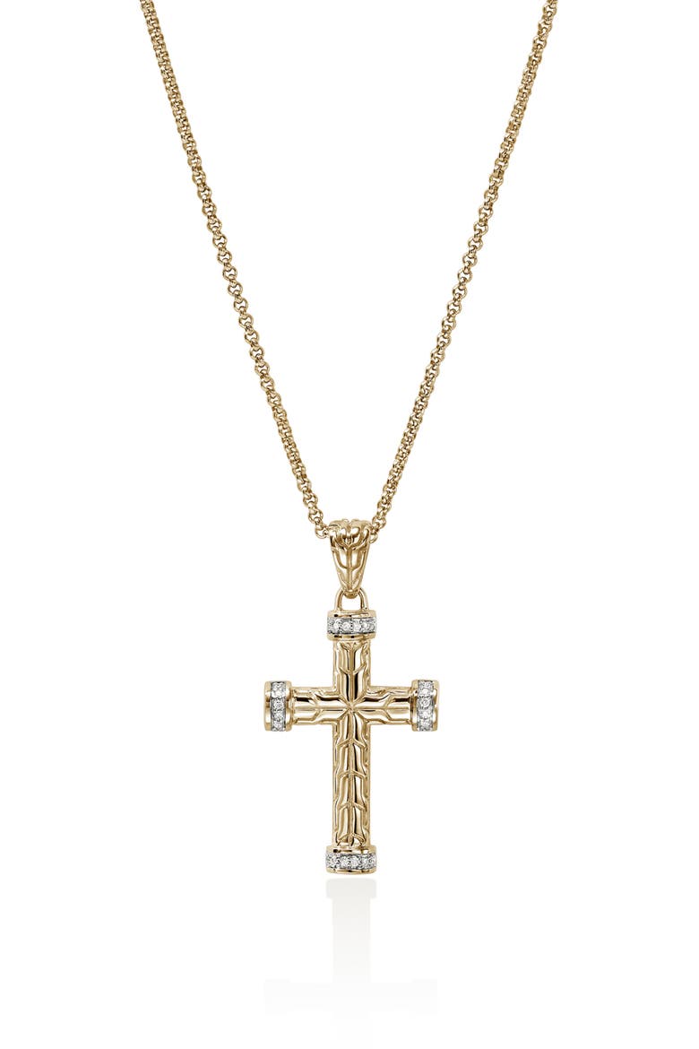 Carved Chain Cross Pendant with Pavé Diamonds, Alternate, color, GOLD