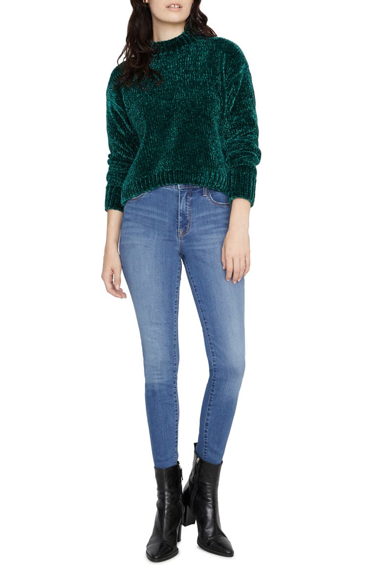 Chenille Mock Neck Sweater, Alternate, color, DARK EMERALD