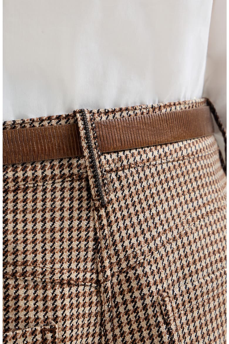 Sparkling virgin wool houndstooth long Bermuda shorts with monili, Alternate, color, Brown