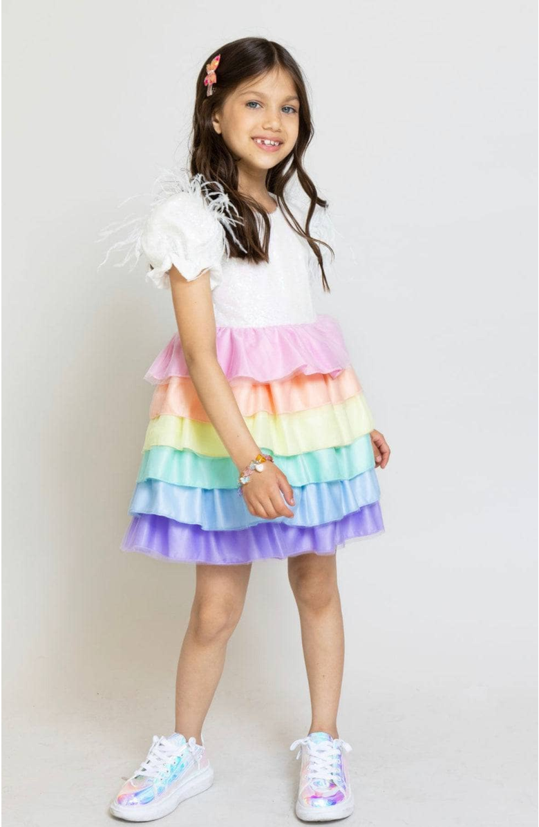 Lola + The Boys Satin Rainbow Dream Dress, Alternate, color, 