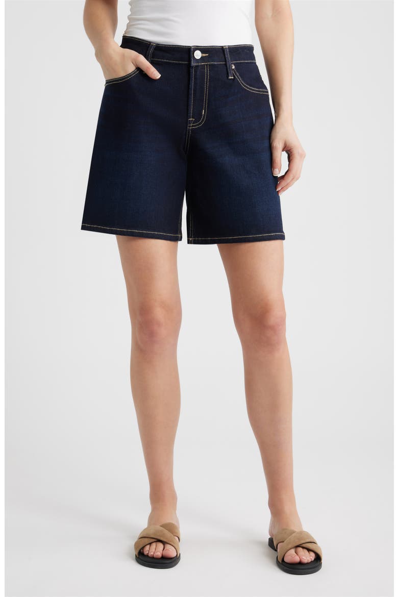 Dover Relaxed Mid Thigh Denim Shorts, Main, color, DARK WHISKER WASH