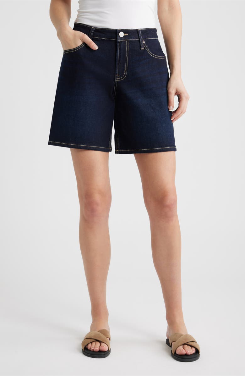 CITY BLUES Dover Relaxed Mid Thigh Denim Shorts, Main, color, Dark Whisker Wash