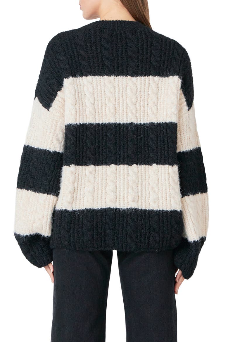 Stripe Chunky Sweater, Alternate, color, BLACK/ CREAM