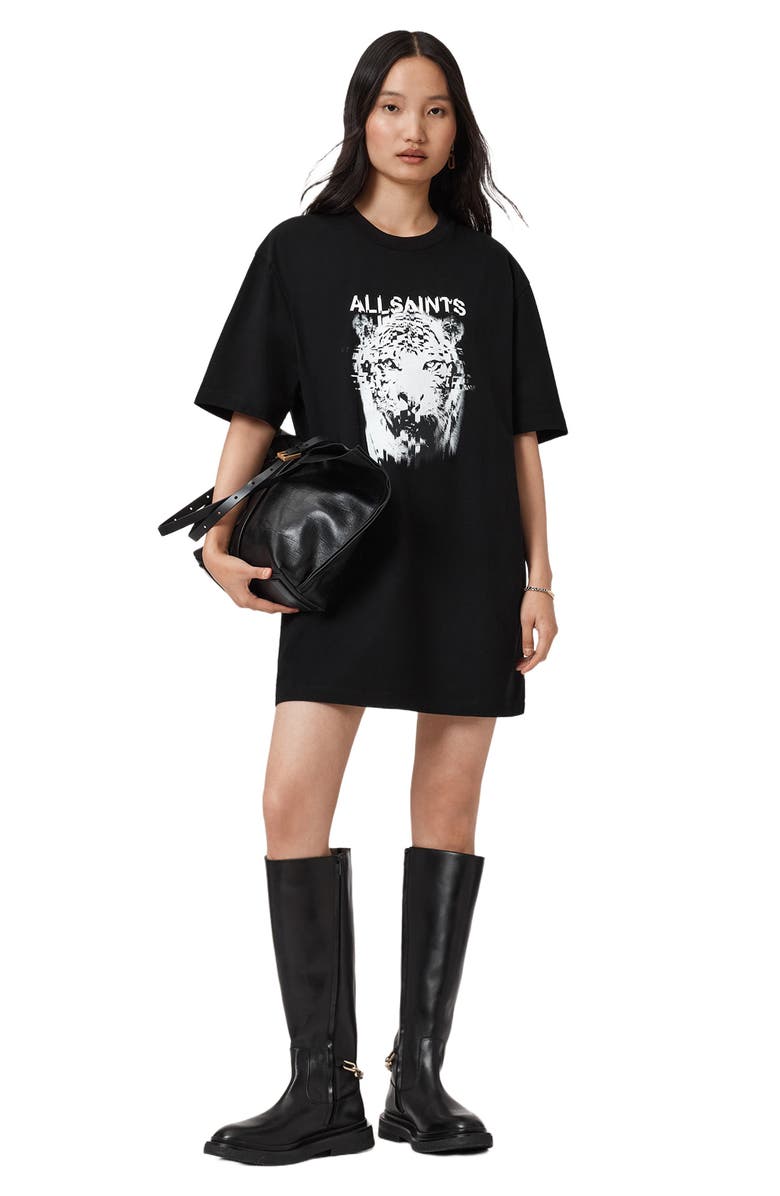 AllSaints Static Graphic Print Cotton T-Shirt Dress, Alternate, color, Black