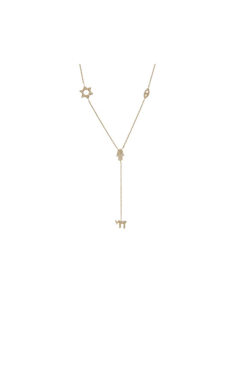 BY ADINA EDEN Diamond Pave Jewish Charms Drop Lariat 14K, Main, color, 14K Gold