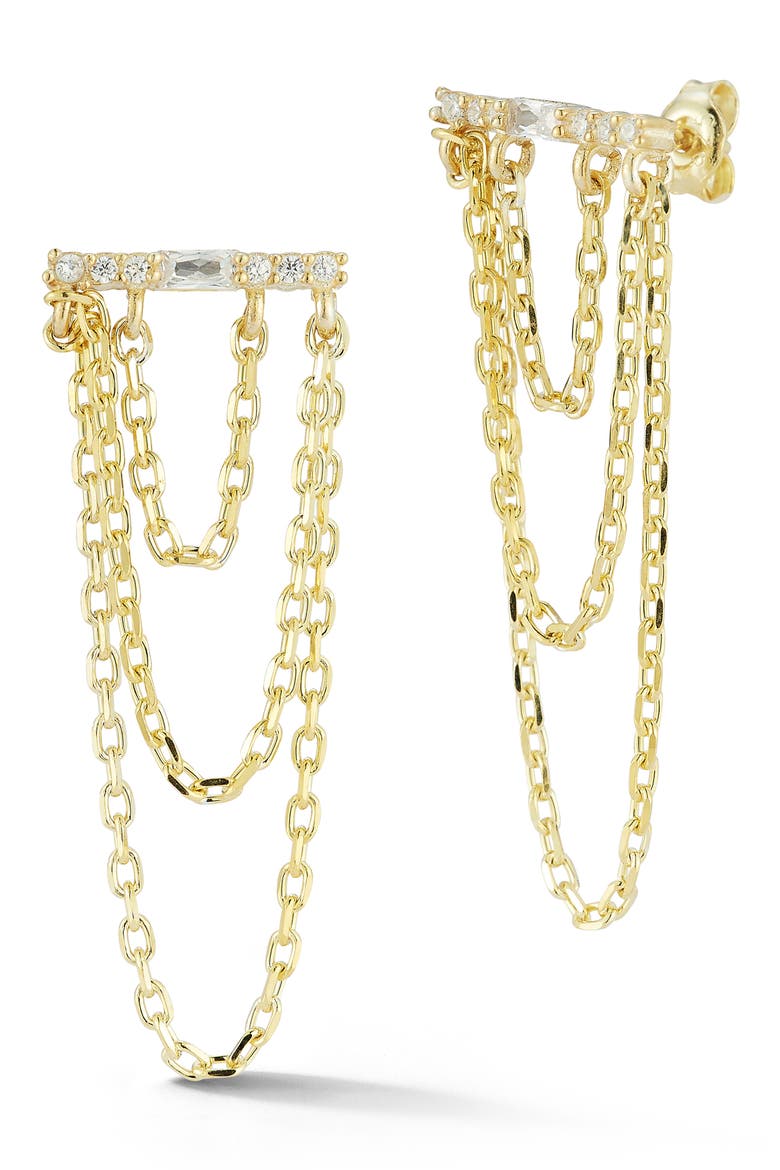 Cubic Zirconia Triple Chain Drop Earrings, Main, color, GOLD