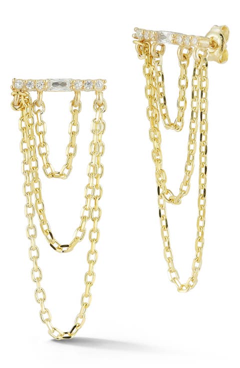 Cubic Zirconia Triple Chain Drop Earrings