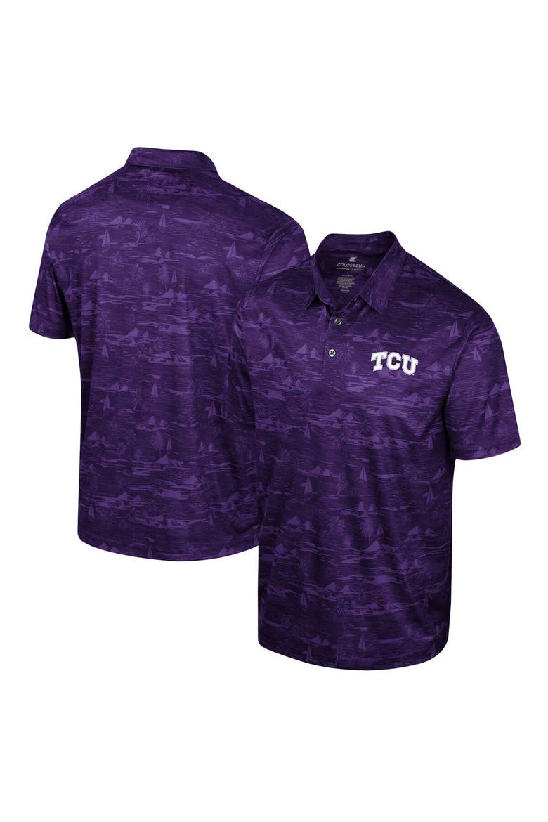Men's Colosseum Purple TCU Horned Frogs Daly Print Polo, Alternate, color, Purple
