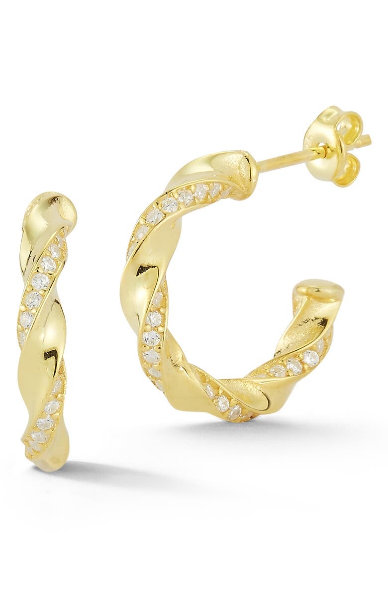 GLAZE JEWELRY Gold Vermeil CZ Twist Huggie Earrings, Main, color,