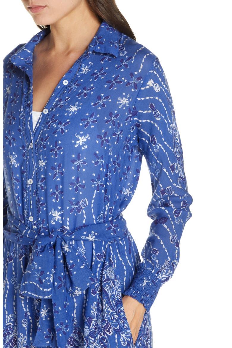 Long Sleeve Cover-Up Maxi Dress, Alternate, color, BLUE PINEAPPLE BATIK ROMBO