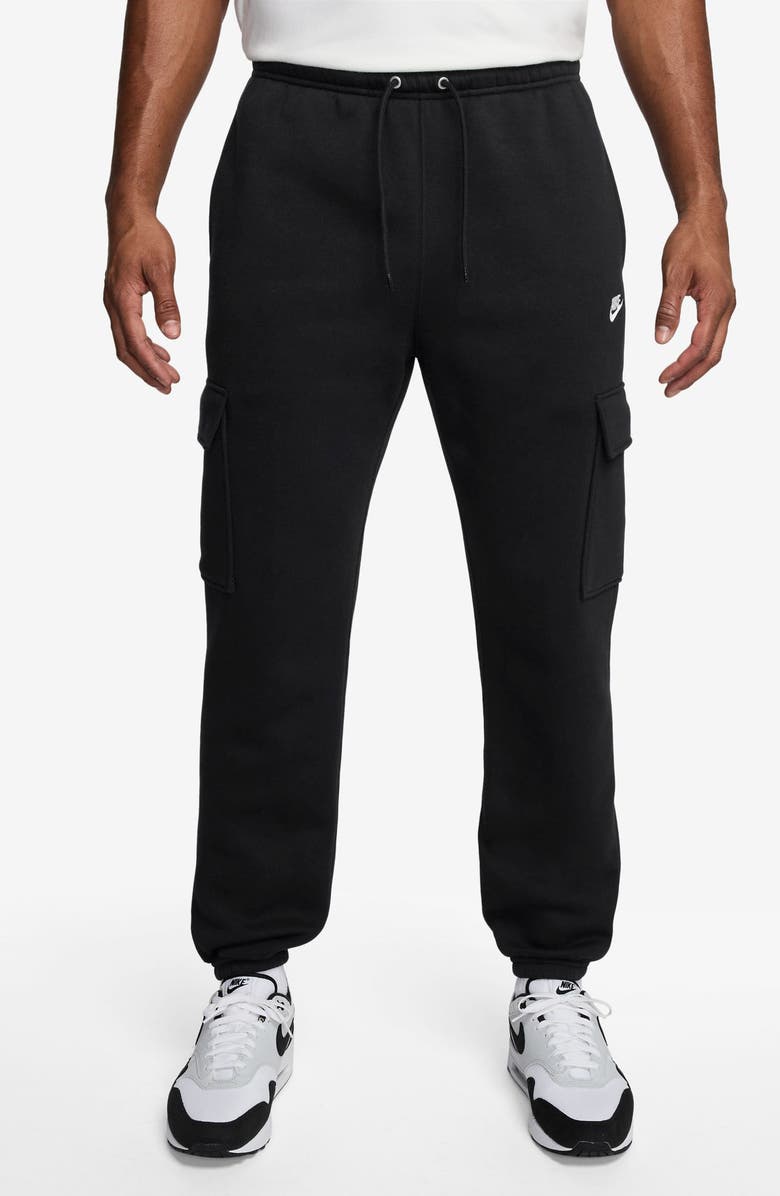 Nike Club Fleece Cargo Sweatpants, Main, color, Black/ Black/ White