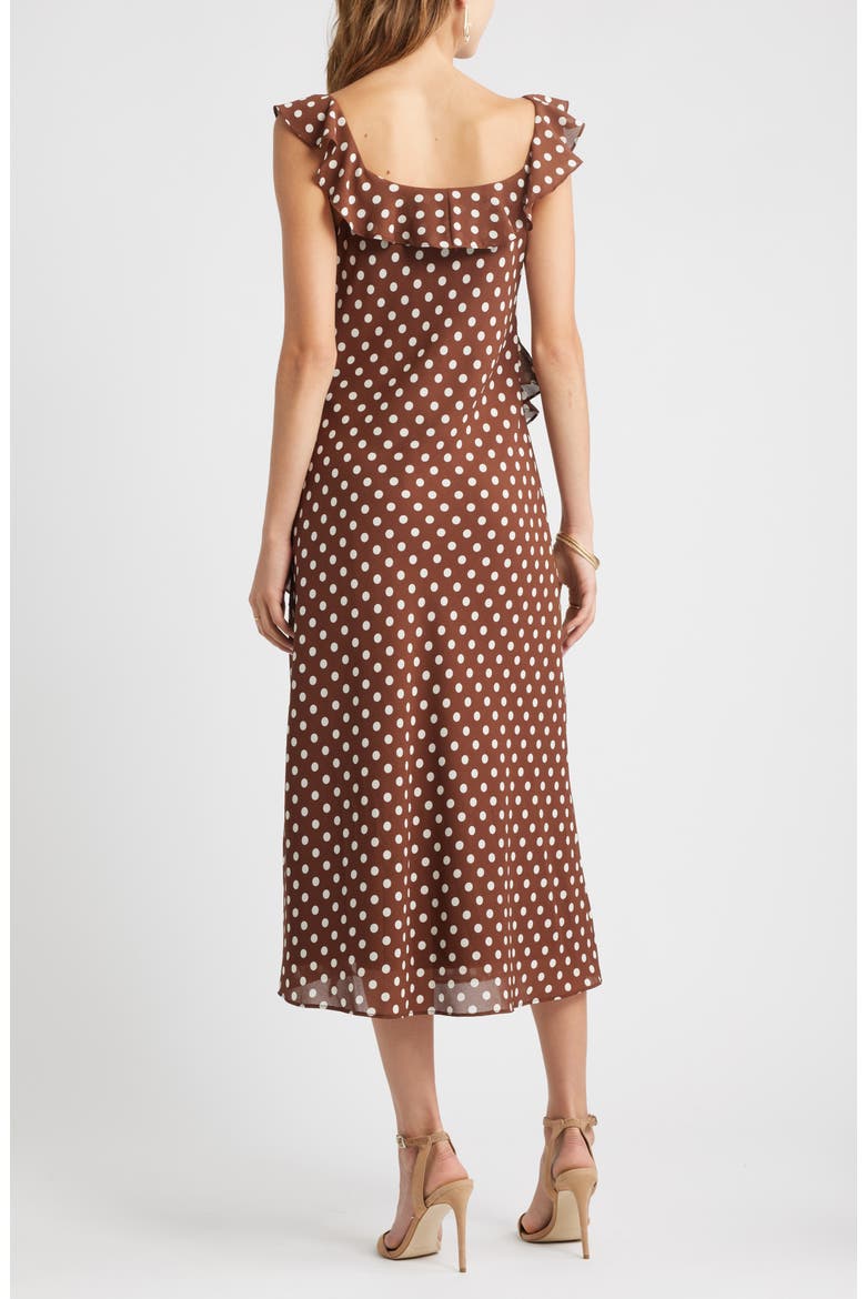 Ruffle Midi Dress, Alternate, color, BROWN POLKA DOT