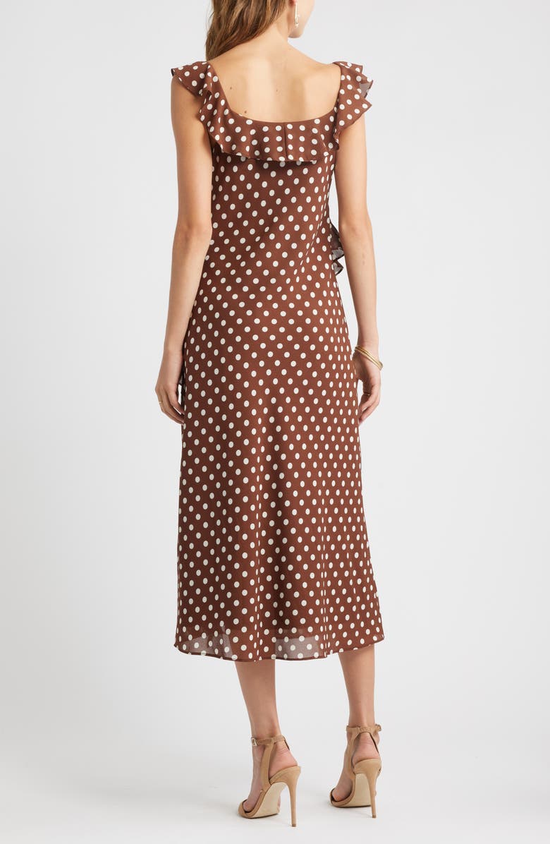 Chelsea28 Ruffle Midi Dress, Alternate, color, Brown Polka Dot