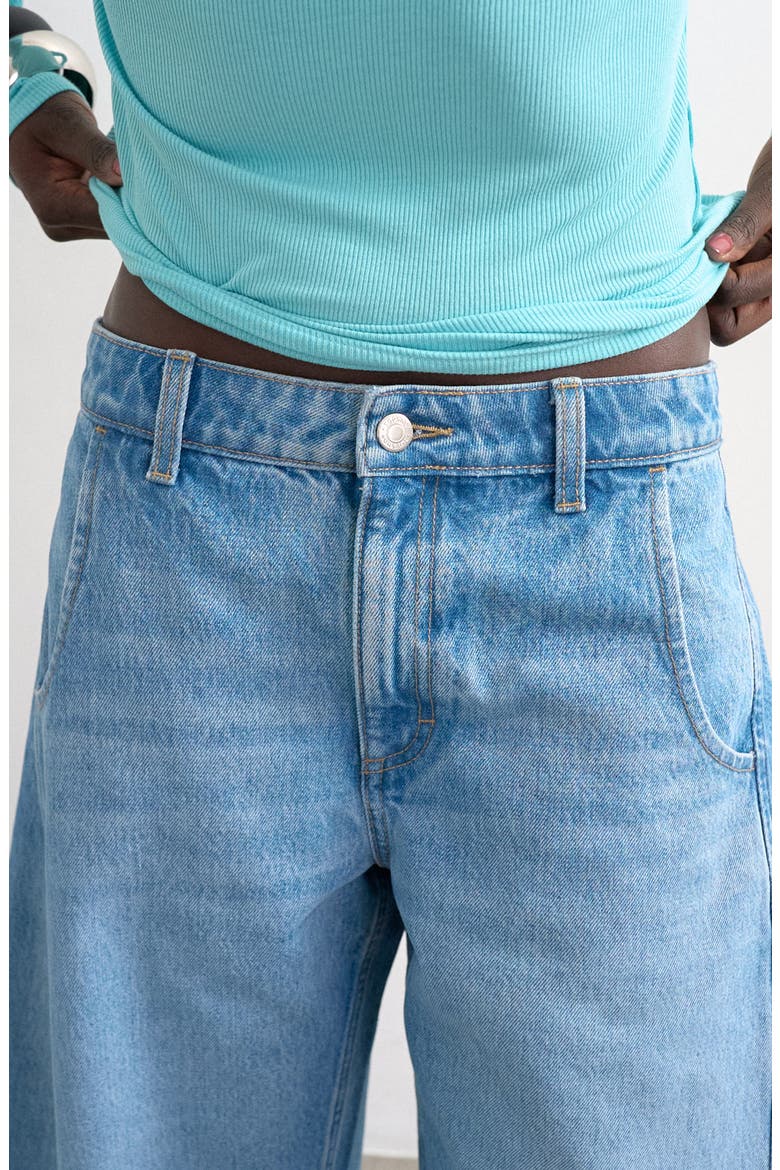 Barrel Leg Denim Bermuda Shorts, Alternate, color, BLUE