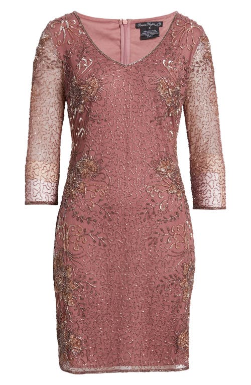 Pisarro Nights Beaded V-neck Cocktail Dress In Brown