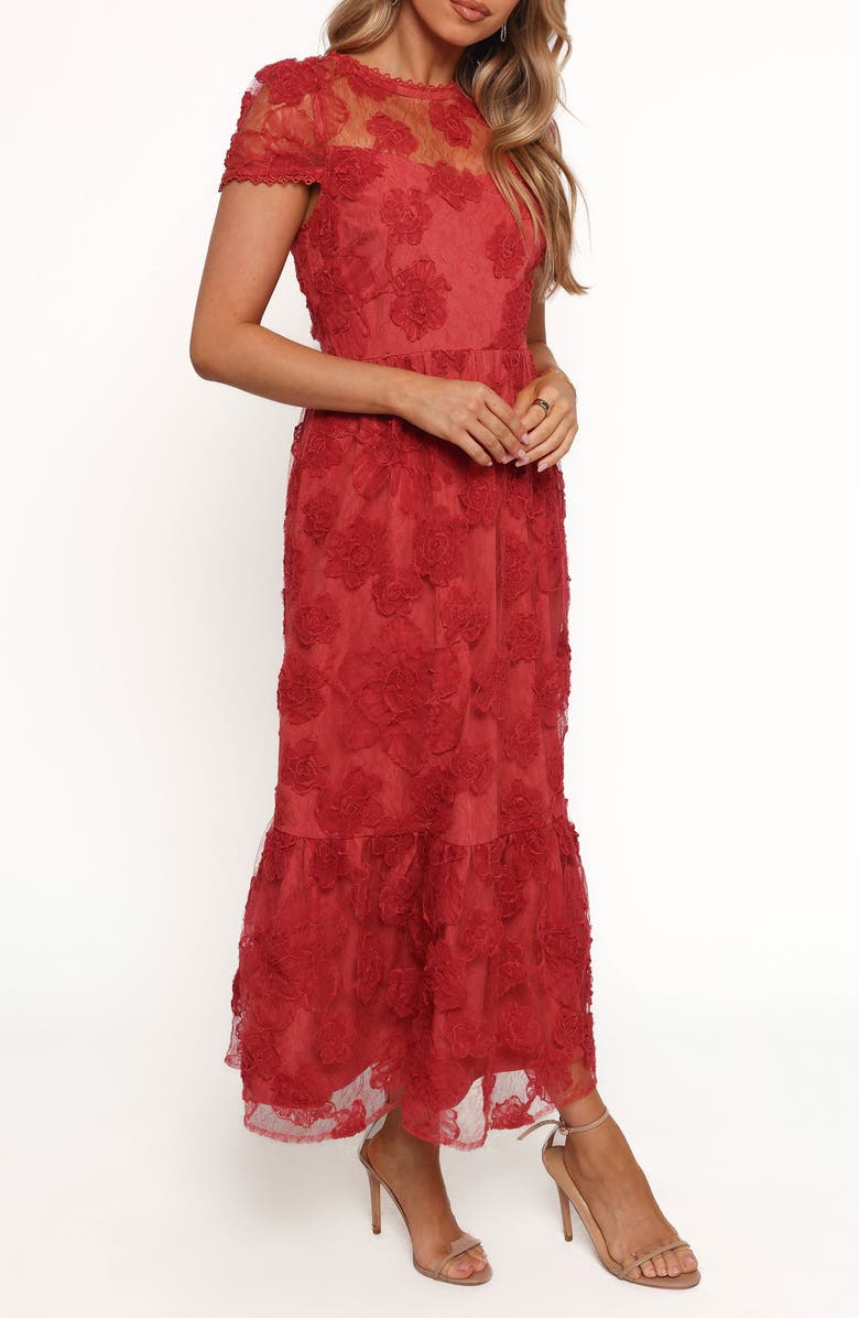 Petal & Pup Abbey Floral Lace Midi Dress, Alternate, color, Wine