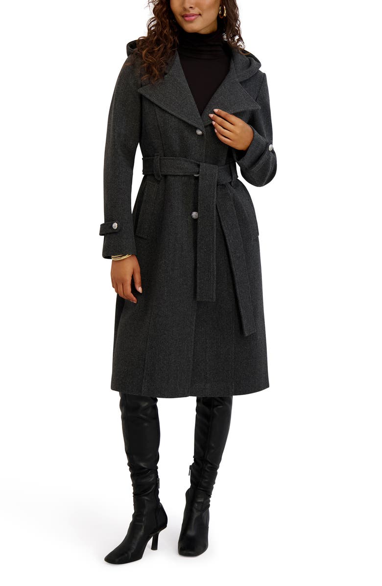Kensie Belted Plush Trench Coat, Main, color, Charcoal