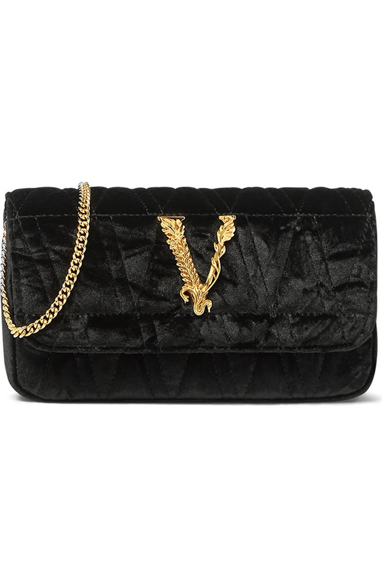 Versace Mini Virtus Quilted Velvet Evening Bag, Main, color,