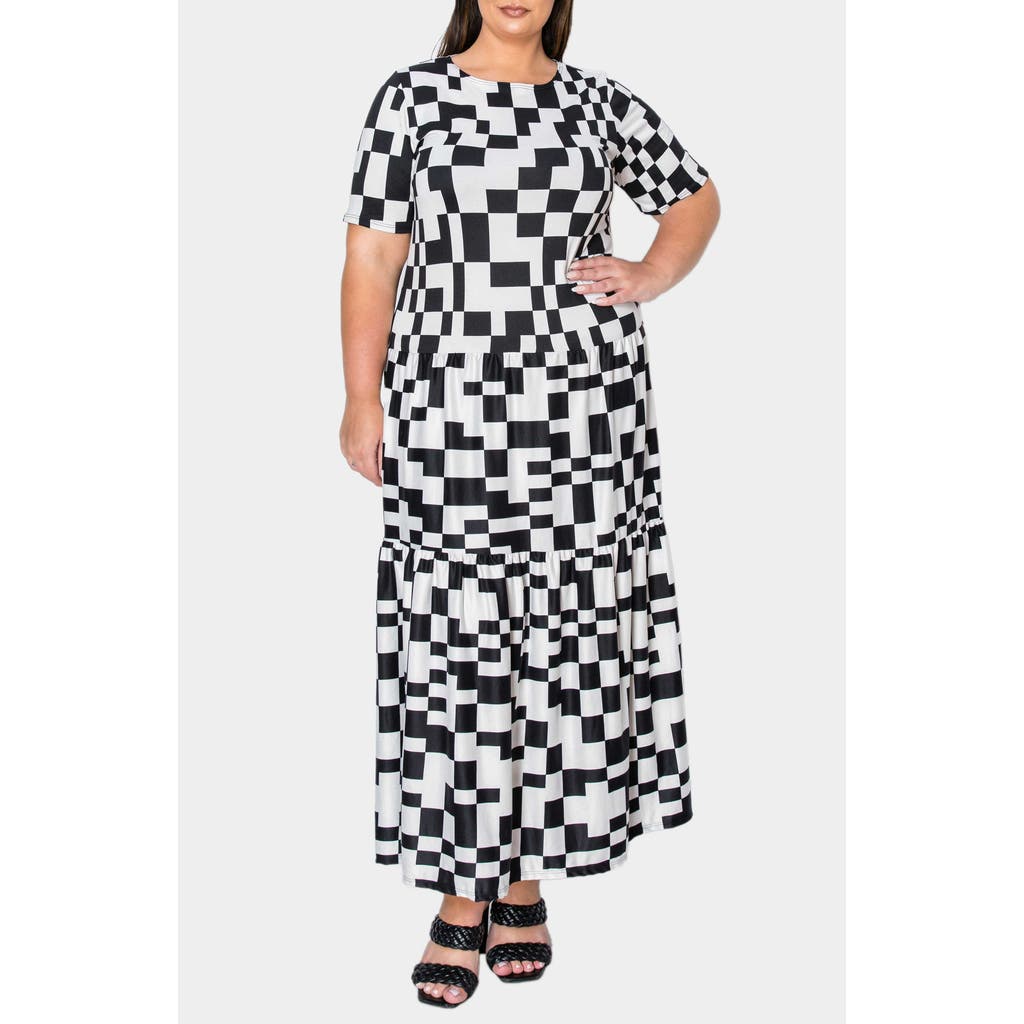 L I V D Artemesia Abstract Checkerboard Tiered Maxi Dress in Black White  product